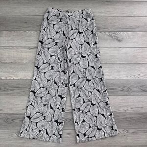 Elevenses Women Size XS Black Gray Novelty Leaf Wide Leg Linen Palazzo Pant Boho